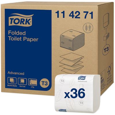 Tork Toiletpapir i ark, bulk T3, 2-lag, 11x19cm, hvid